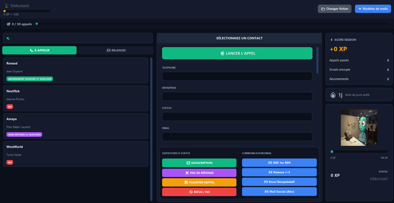 Cool Call Tool — logiciel CRM gamifié avec numérotation automatique et envoi d'emails